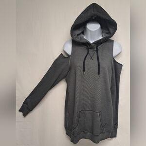 Hollister Cold Shoulder Hoodie Long Sleeve Classic Athletic Front Pocket Grey XS